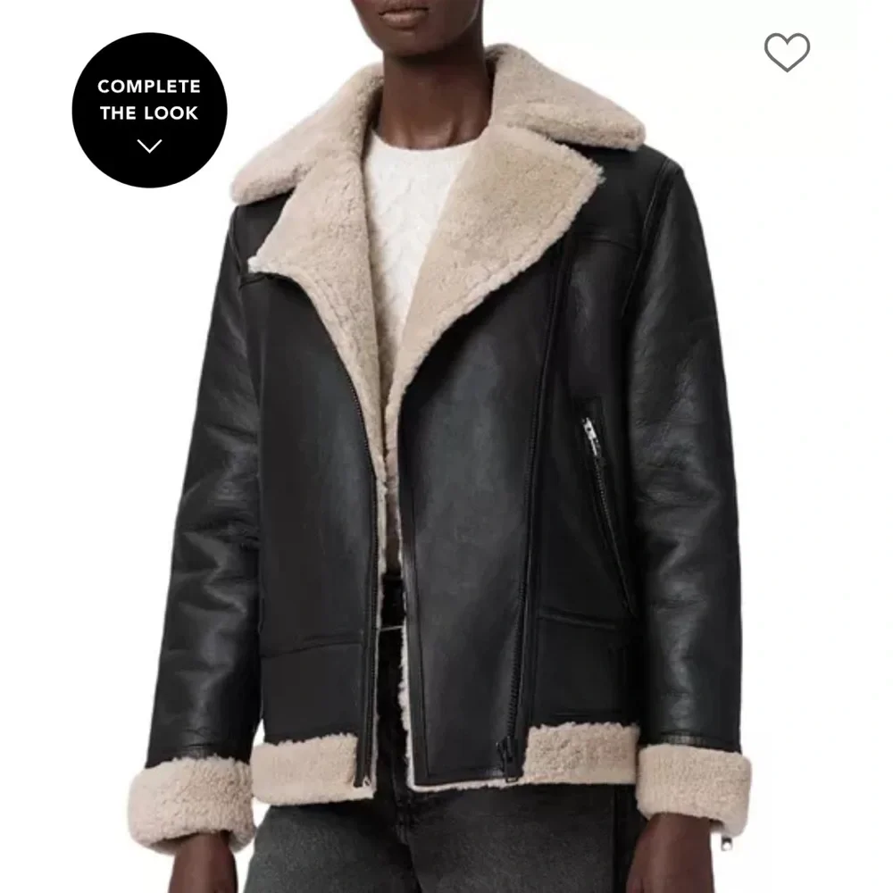 Black and Cream Shearling Leather Jacket - Picture 8 of 9